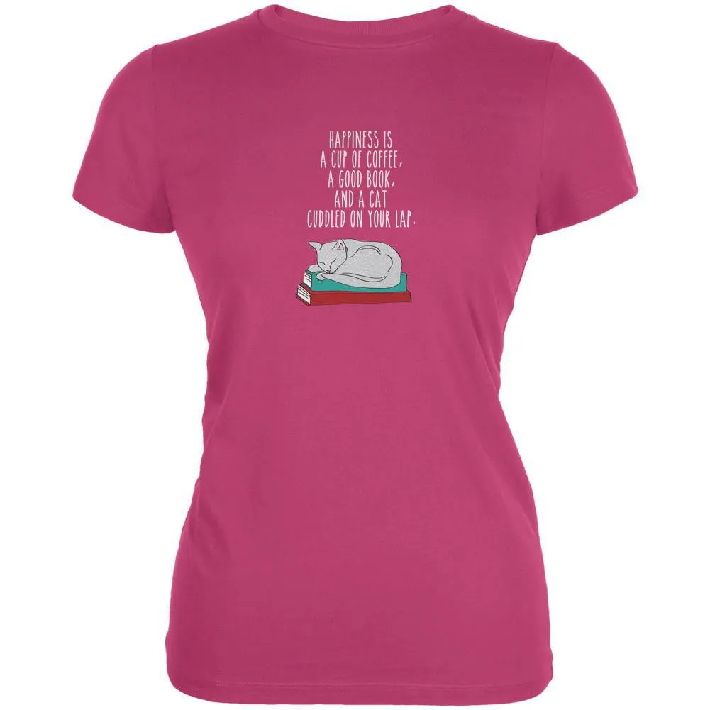 A Good Book and My Cat Berry Pink Juniors Soft T-Shirt