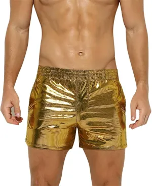 ABAFIP Men Holographic Shiny Metallic Swim Boxer Briefs Trunks Shorts Hot Pants Bikini Swimsuit Stage Clubwear