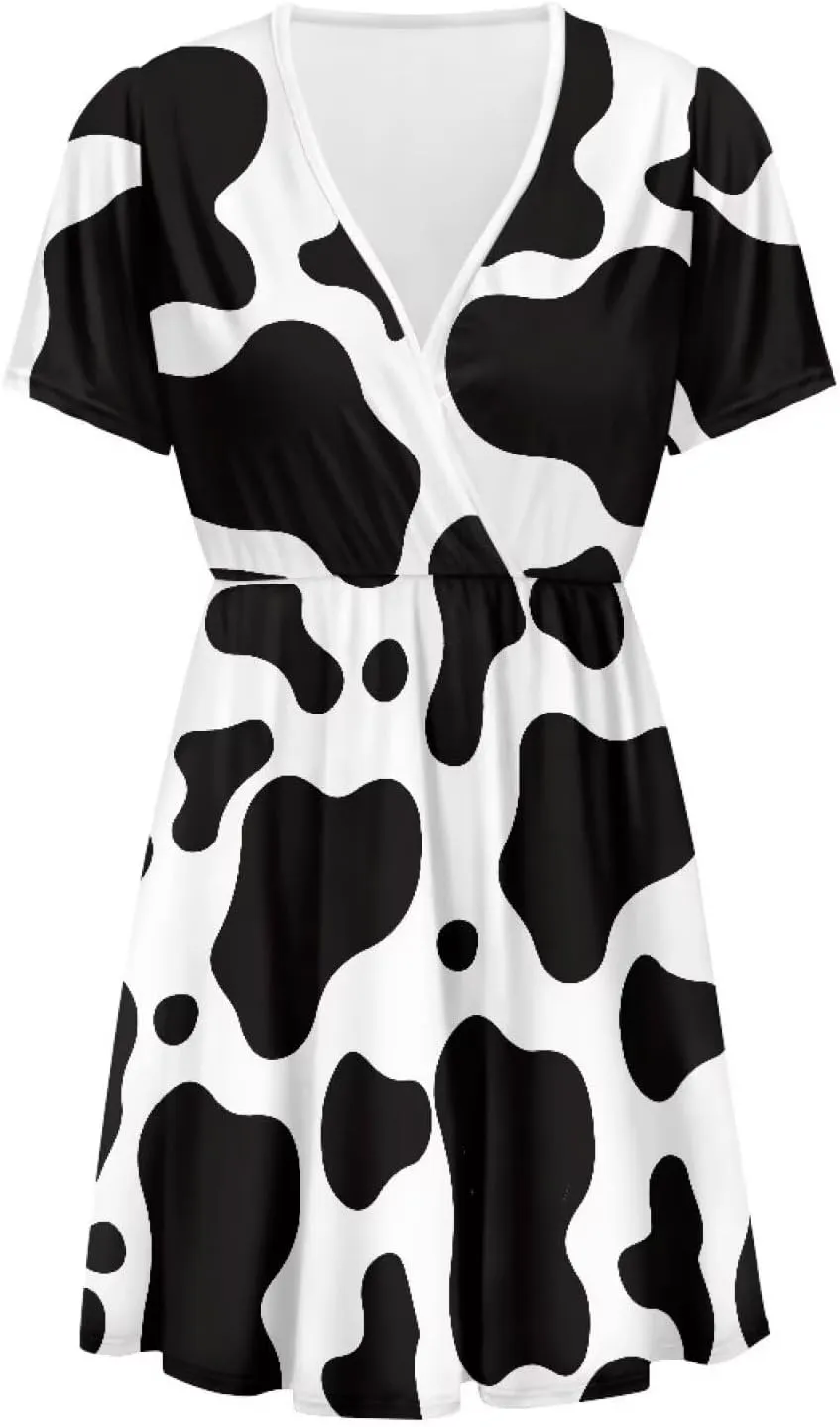 AFPANQZ Women's Midi Swing Dress - Summer Short Sleeve A-Line Dress Elegant Tunic Style Plus Size V-Neck T-Shirt Dress