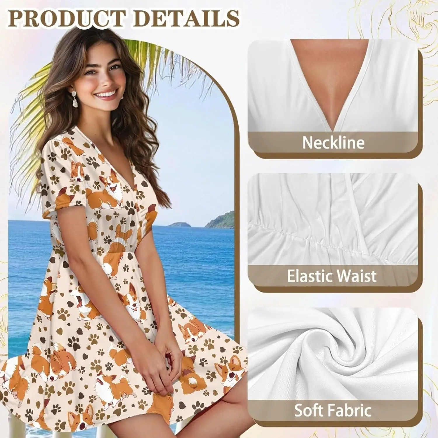 AFPANQZ Women's Midi Swing Dress - Summer Short Sleeve A-Line Dress Elegant Tunic Style Plus Size V-Neck T-Shirt Dress