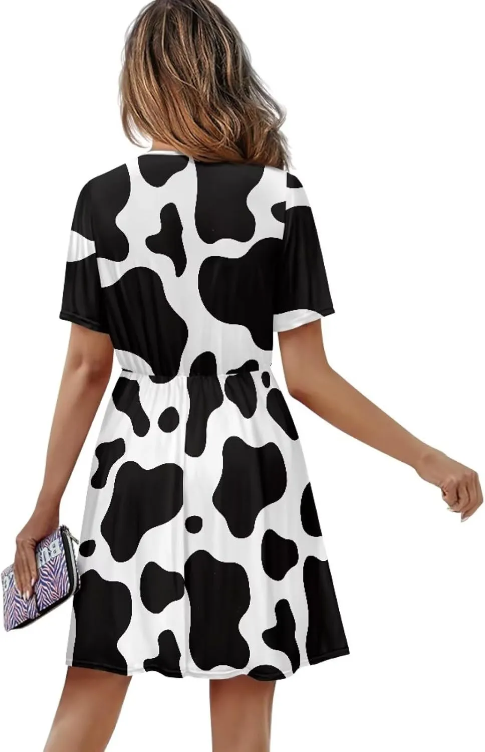 AFPANQZ Women's Midi Swing Dress - Summer Short Sleeve A-Line Dress Elegant Tunic Style Plus Size V-Neck T-Shirt Dress