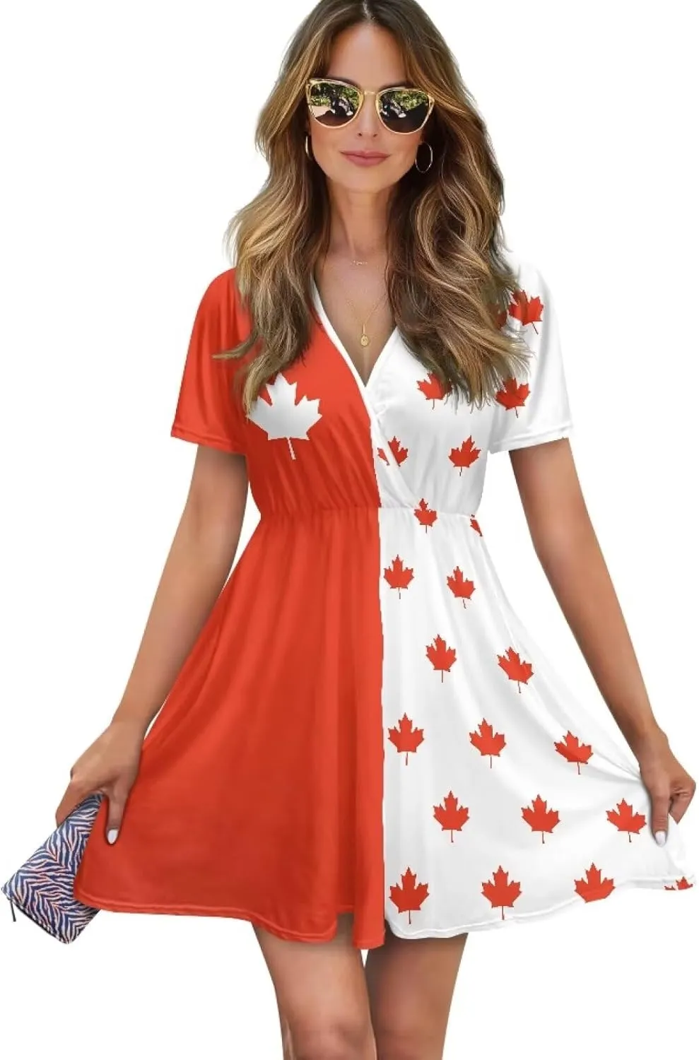 AFPANQZ Women's Midi Swing Dress - Summer Short Sleeve A-Line Dress Elegant Tunic Style Plus Size V-Neck T-Shirt Dress