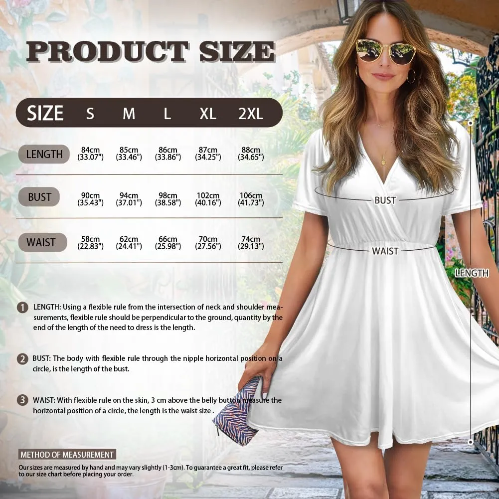 AFPANQZ Women's Midi Swing Dress - Summer Short Sleeve A-Line Dress Elegant Tunic Style Plus Size V-Neck T-Shirt Dress