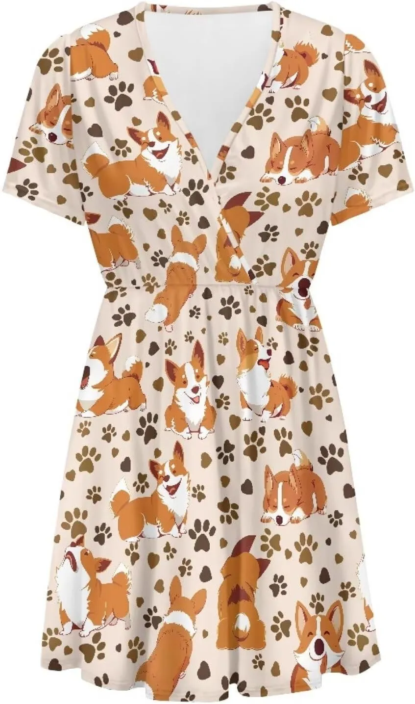 AFPANQZ Women's Midi Swing Dress - Summer Short Sleeve A-Line Dress Elegant Tunic Style Plus Size V-Neck T-Shirt Dress