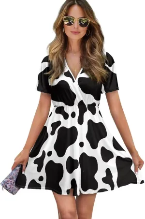 AFPANQZ Women's Midi Swing Dress - Summer Short Sleeve A-Line Dress Elegant Tunic Style Plus Size V-Neck T-Shirt Dress