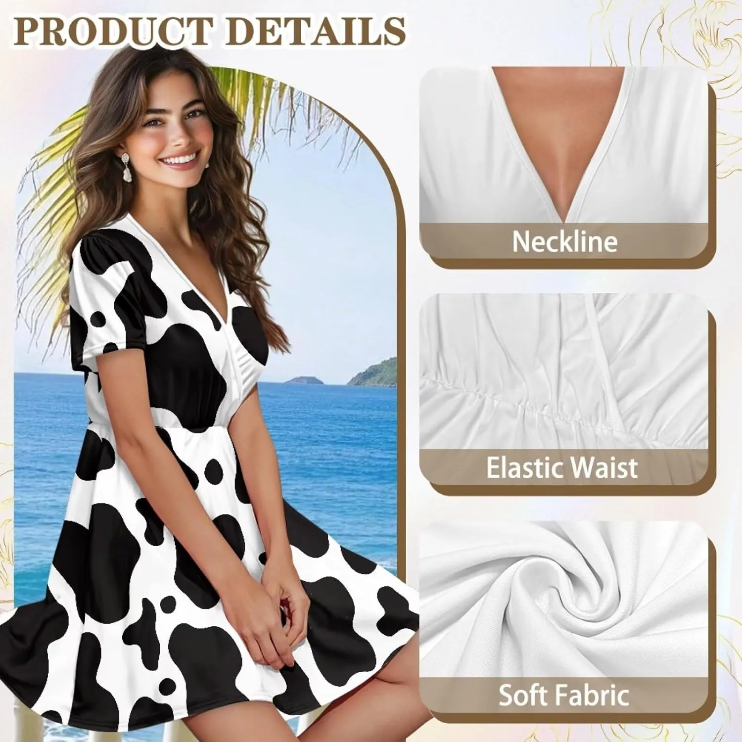 AFPANQZ Women's Midi Swing Dress - Summer Short Sleeve A-Line Dress Elegant Tunic Style Plus Size V-Neck T-Shirt Dress
