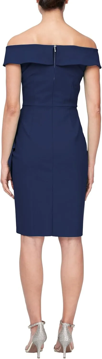 Alex Evenings Women's Slimming Short Off-The-Shoulder Sheath Dress, Wedding Guest, Formal Event, Special Occasion
