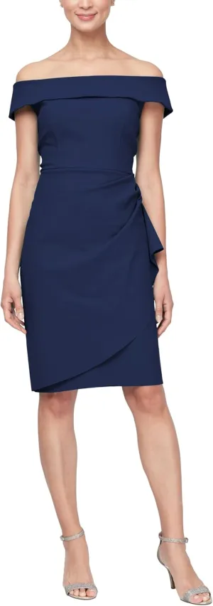 Alex Evenings Women's Slimming Short Off-The-Shoulder Sheath Dress, Wedding Guest, Formal Event, Special Occasion