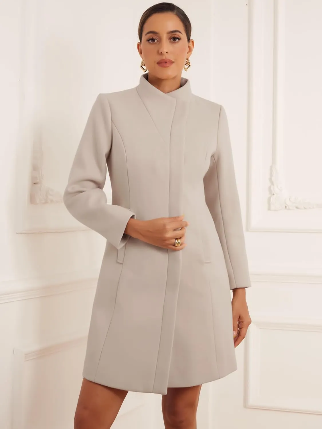 Allegra K Peacoat Coat for Women's Wrap Collar 2024 Winter Trench Coat