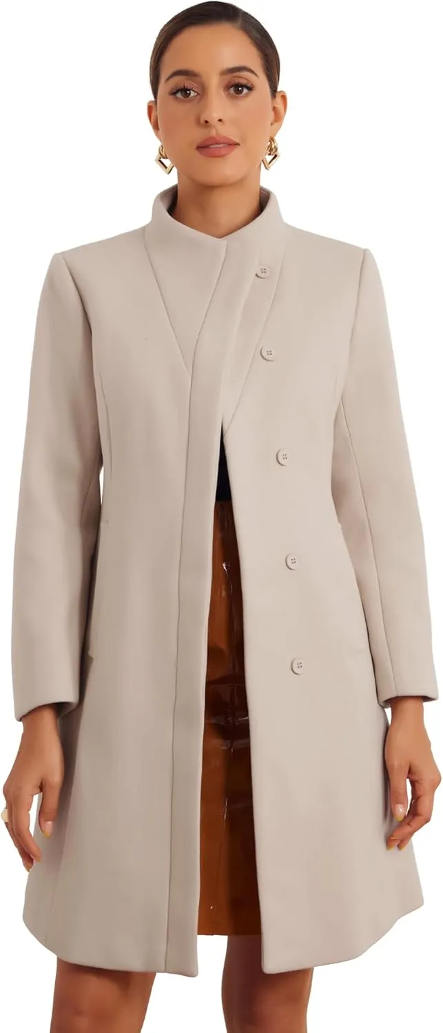 Allegra K Peacoat Coat for Women's Wrap Collar 2024 Winter Trench Coat