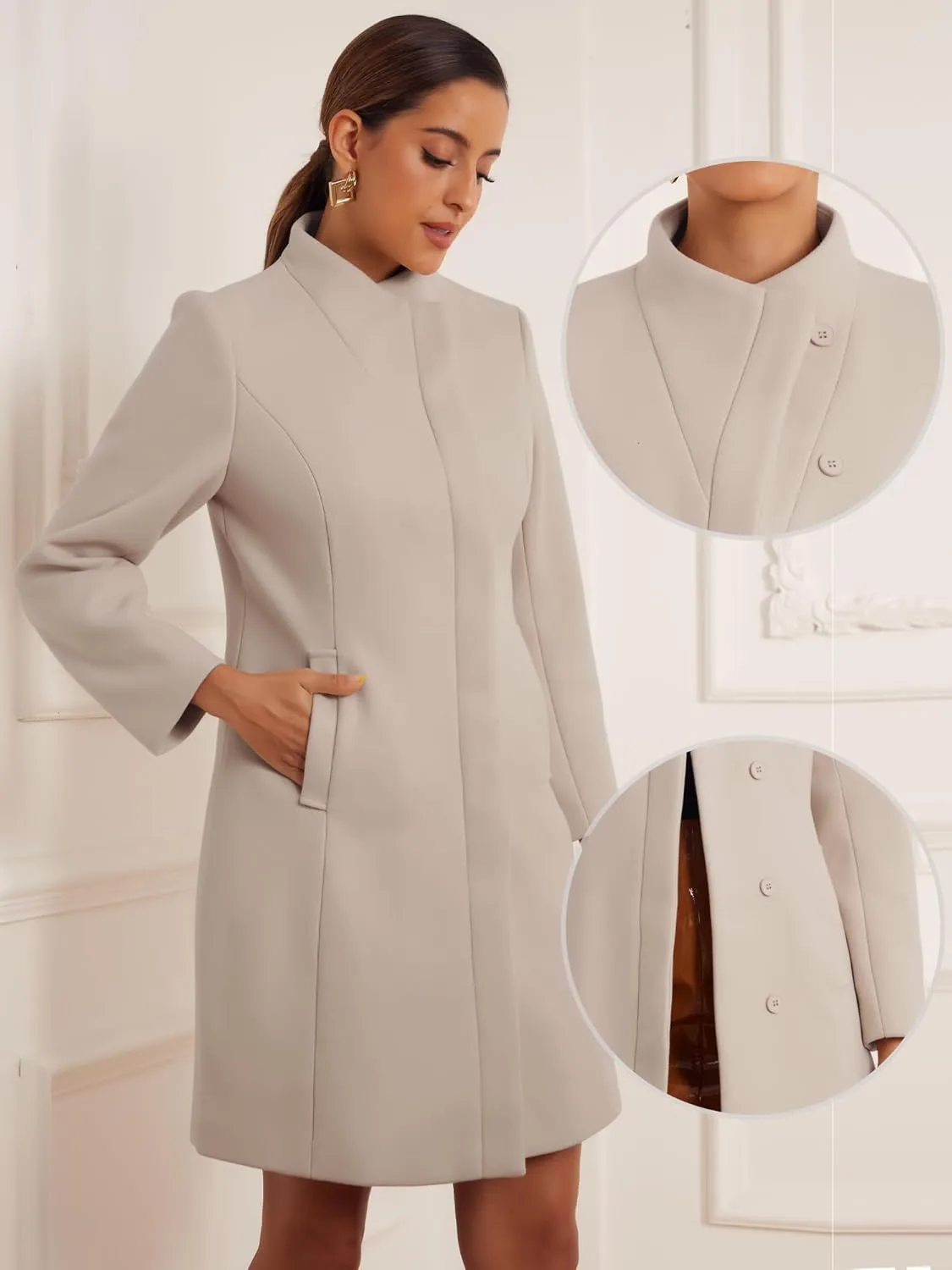 Allegra K Peacoat Coat for Women's Wrap Collar 2024 Winter Trench Coat