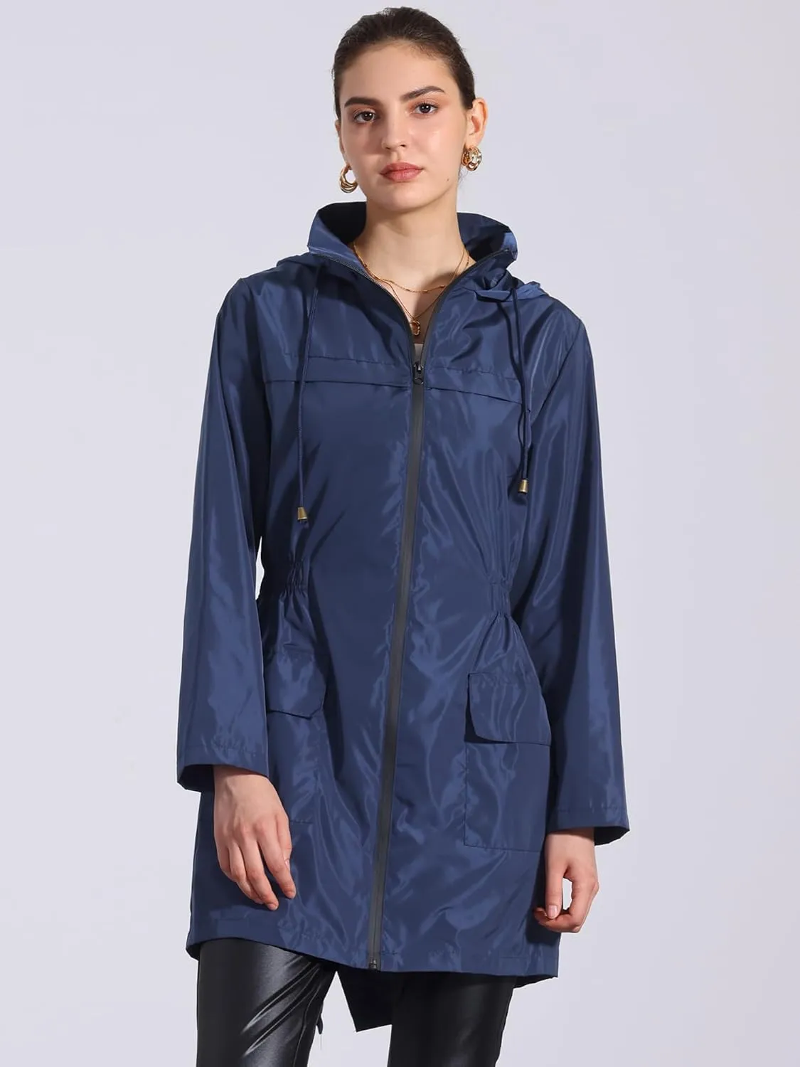Allegra K Windbreaker Trench Coat for Women's Lightweight Hooded Raincoat Waterproof Jacket
