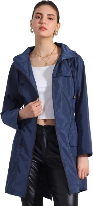 Allegra K Windbreaker Trench Coat for Women's Lightweight Hooded Raincoat Waterproof Jacket