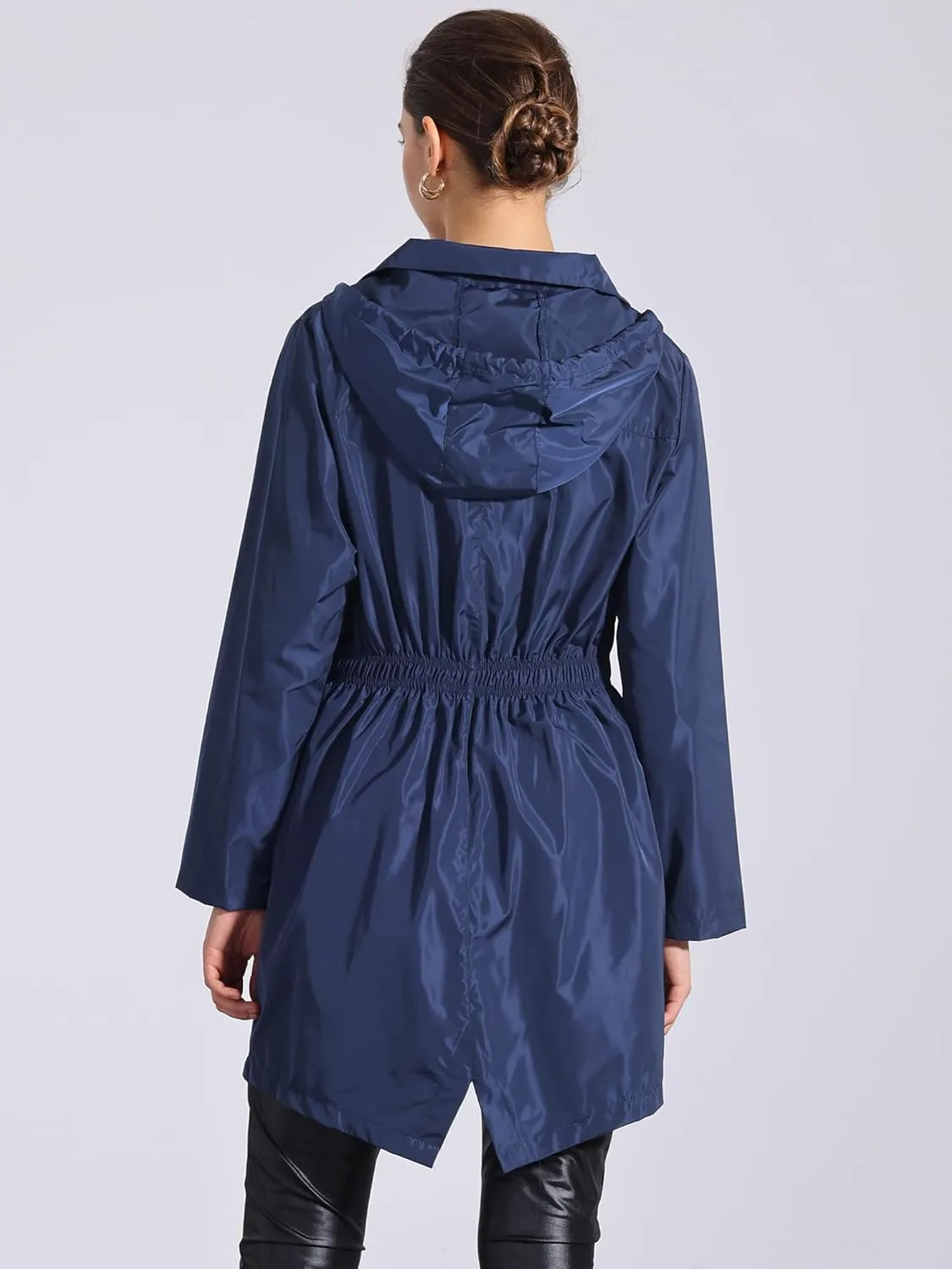 Allegra K Windbreaker Trench Coat for Women's Lightweight Hooded Raincoat Waterproof Jacket