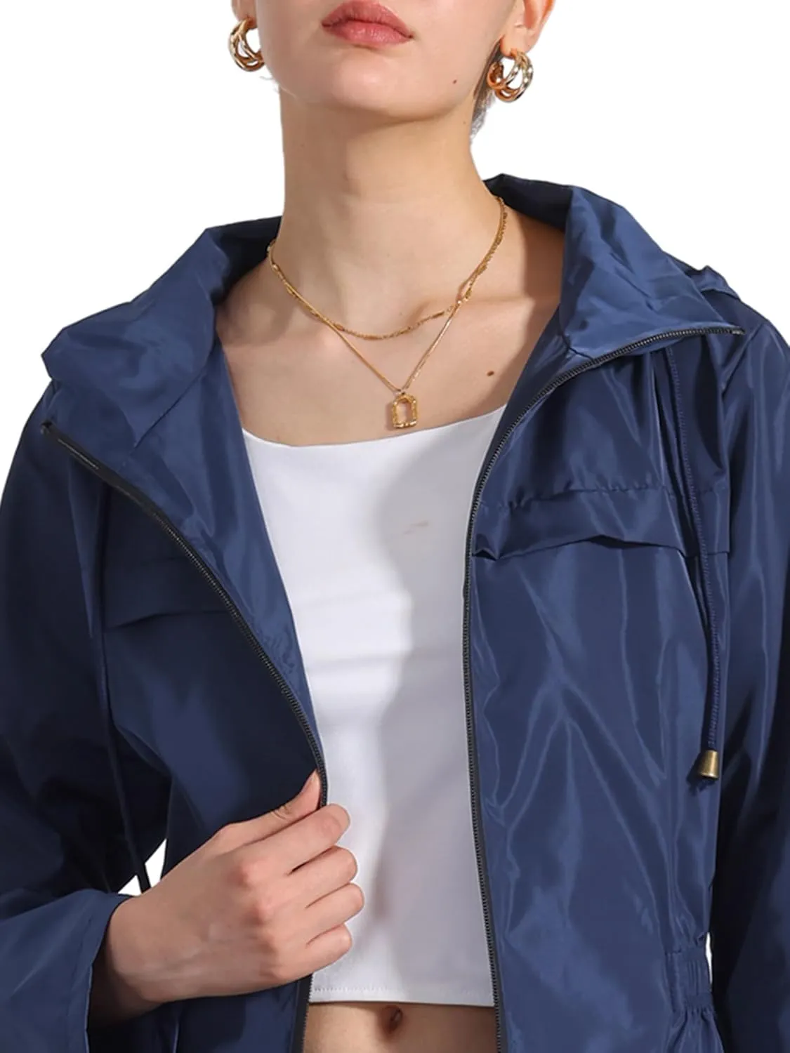 Allegra K Windbreaker Trench Coat for Women's Lightweight Hooded Raincoat Waterproof Jacket