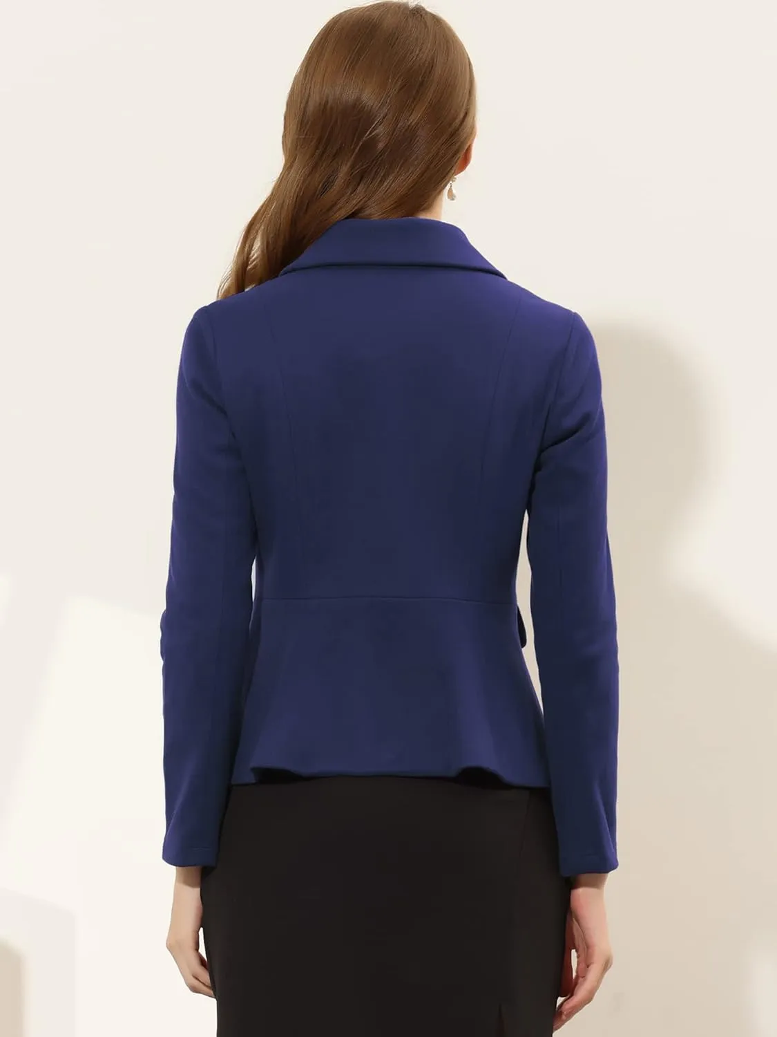Allegra K Women's Peter Pan Collar Peacoat Double Breasted Short Coat