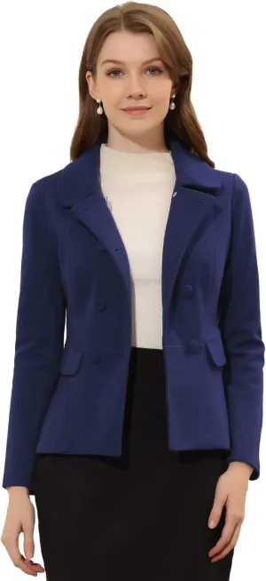 Allegra K Women's Peter Pan Collar Peacoat Double Breasted Short Coat