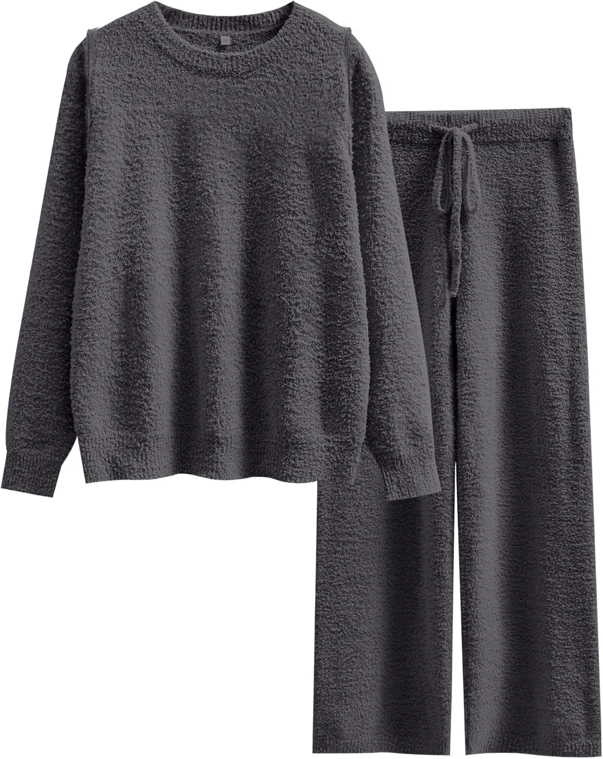 ANRABESS Women's Fuzzy Fleece Pajama Sets 2 Piece Outfits Long Sleeve Top Wide Leg Pants Lounge Matching Set 2024 Fall Winter