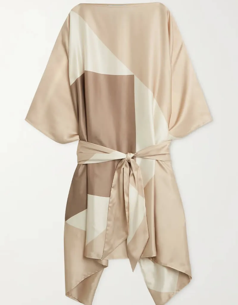 Beige & White Soft Satin Silk Kaftan