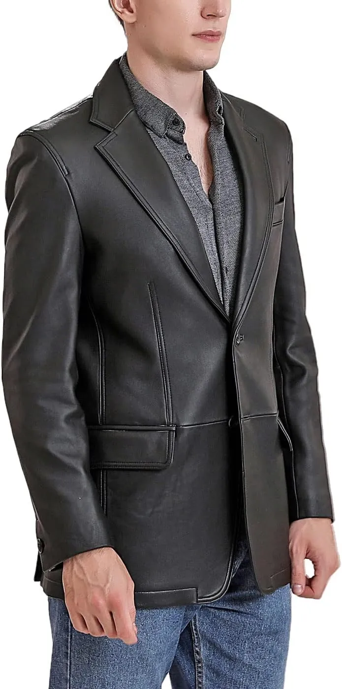 BGSD Men Grant 2-Button Leather Blazer Sport Coat Jacket (Also available in Big and Tall and Short)