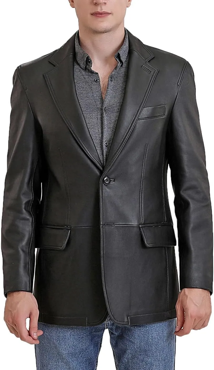BGSD Men Grant 2-Button Leather Blazer Sport Coat Jacket (Also available in Big and Tall and Short)