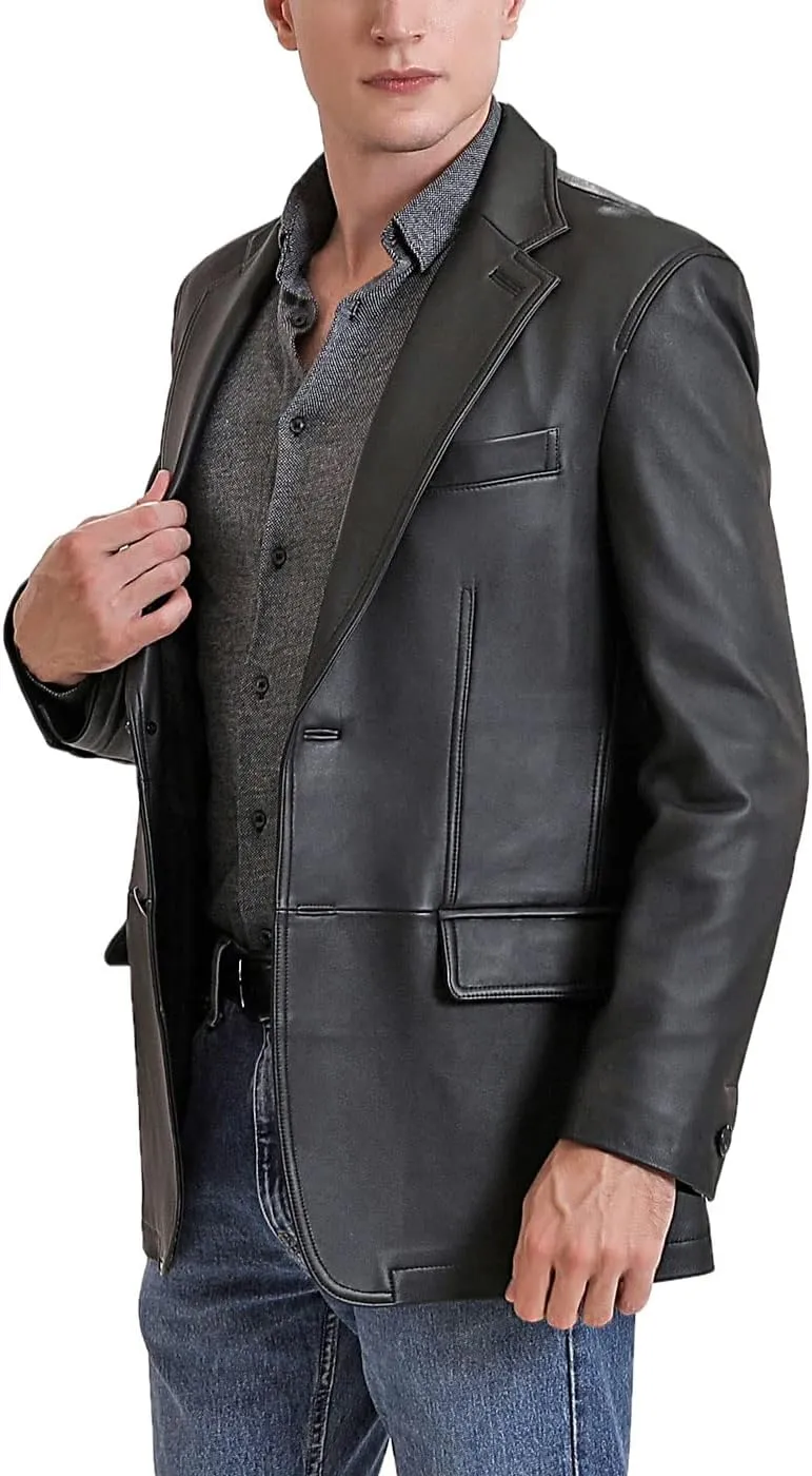 BGSD Men Grant 2-Button Leather Blazer Sport Coat Jacket (Also available in Big and Tall and Short)