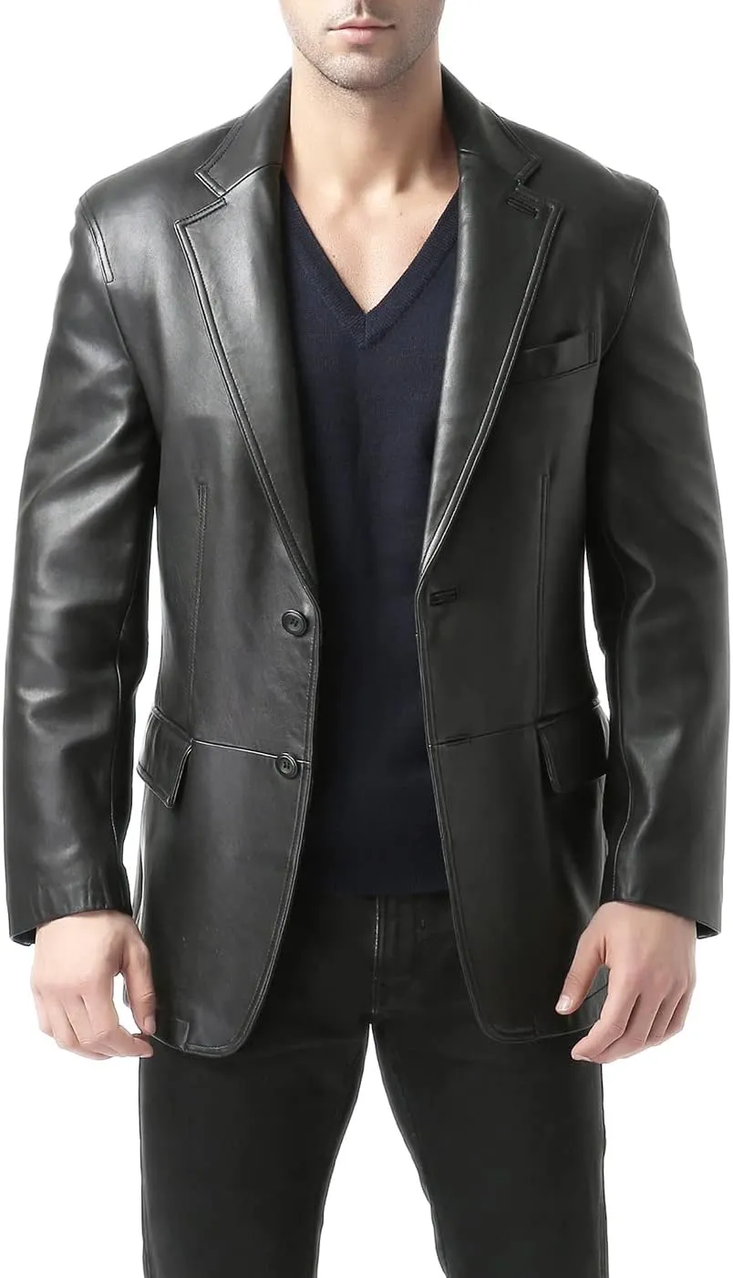 BGSD Men Grant 2-Button Leather Blazer Sport Coat Jacket (Also available in Big and Tall and Short)
