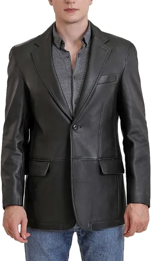 BGSD Men Grant 2-Button Leather Blazer Sport Coat Jacket (Also available in Big and Tall and Short)