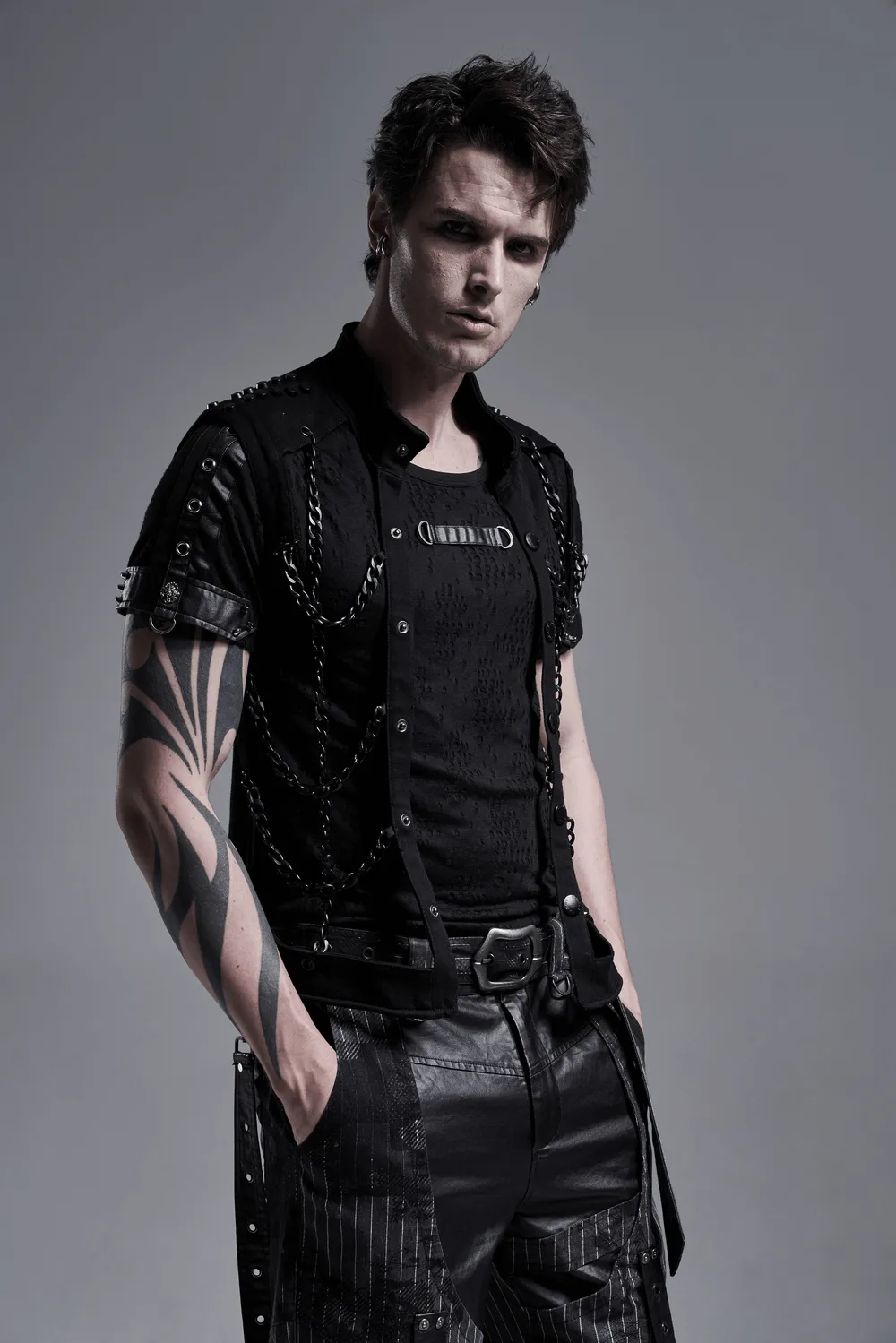 Black Warlock Chain Waistcoat Punk Rave Style