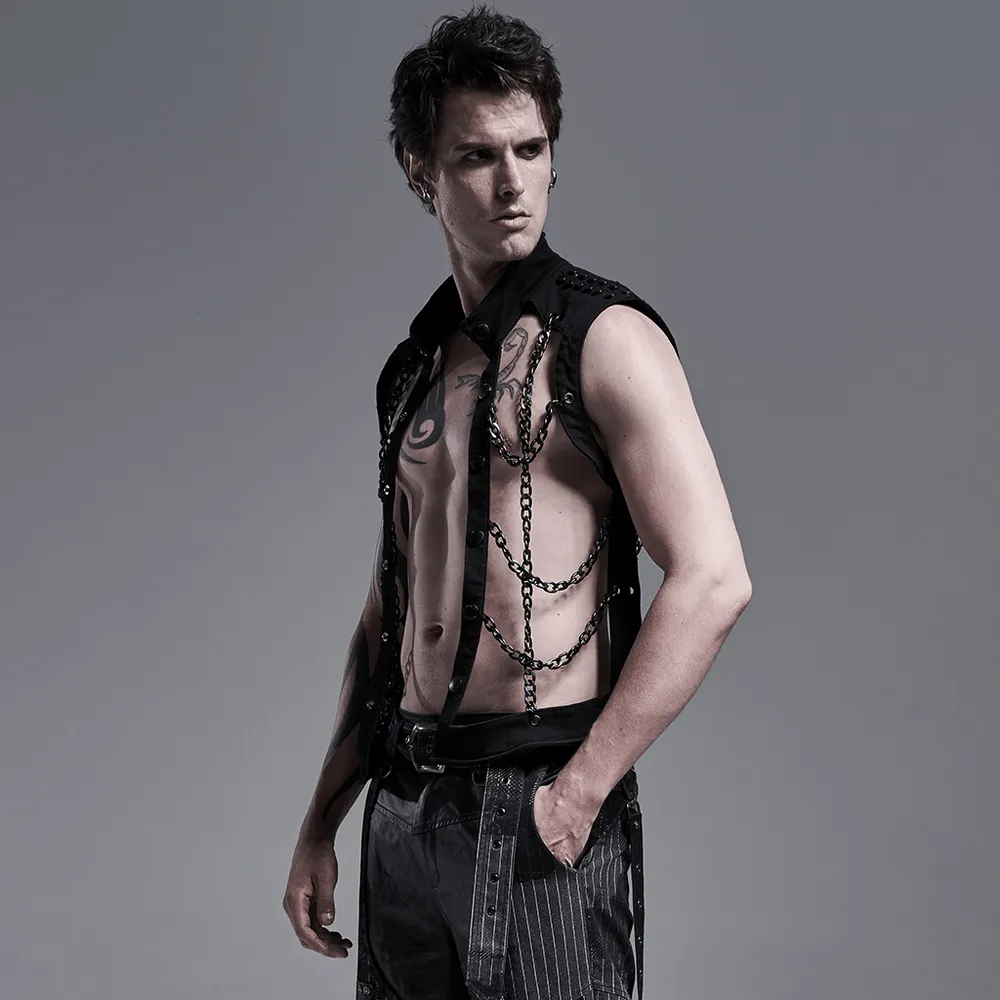 Black Warlock Chain Waistcoat Punk Rave Style