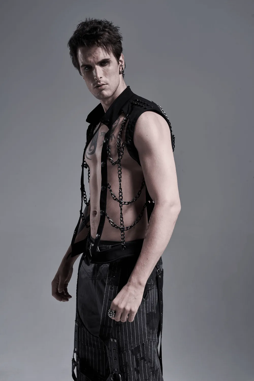 Black Warlock Chain Waistcoat Punk Rave Style