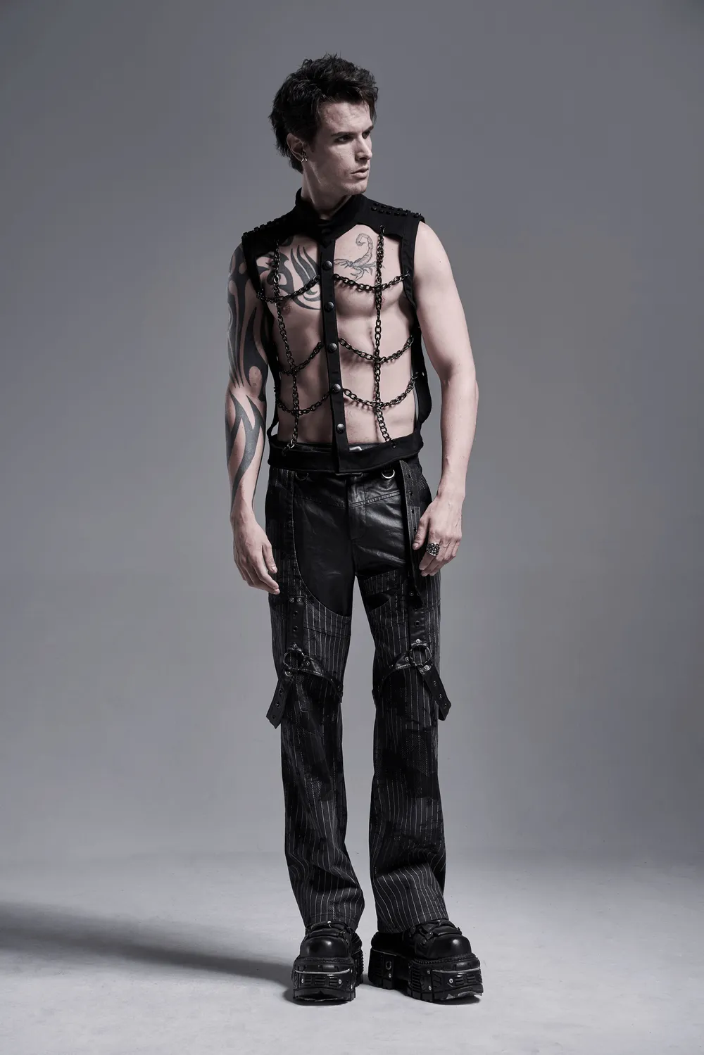 Black Warlock Chain Waistcoat Punk Rave Style