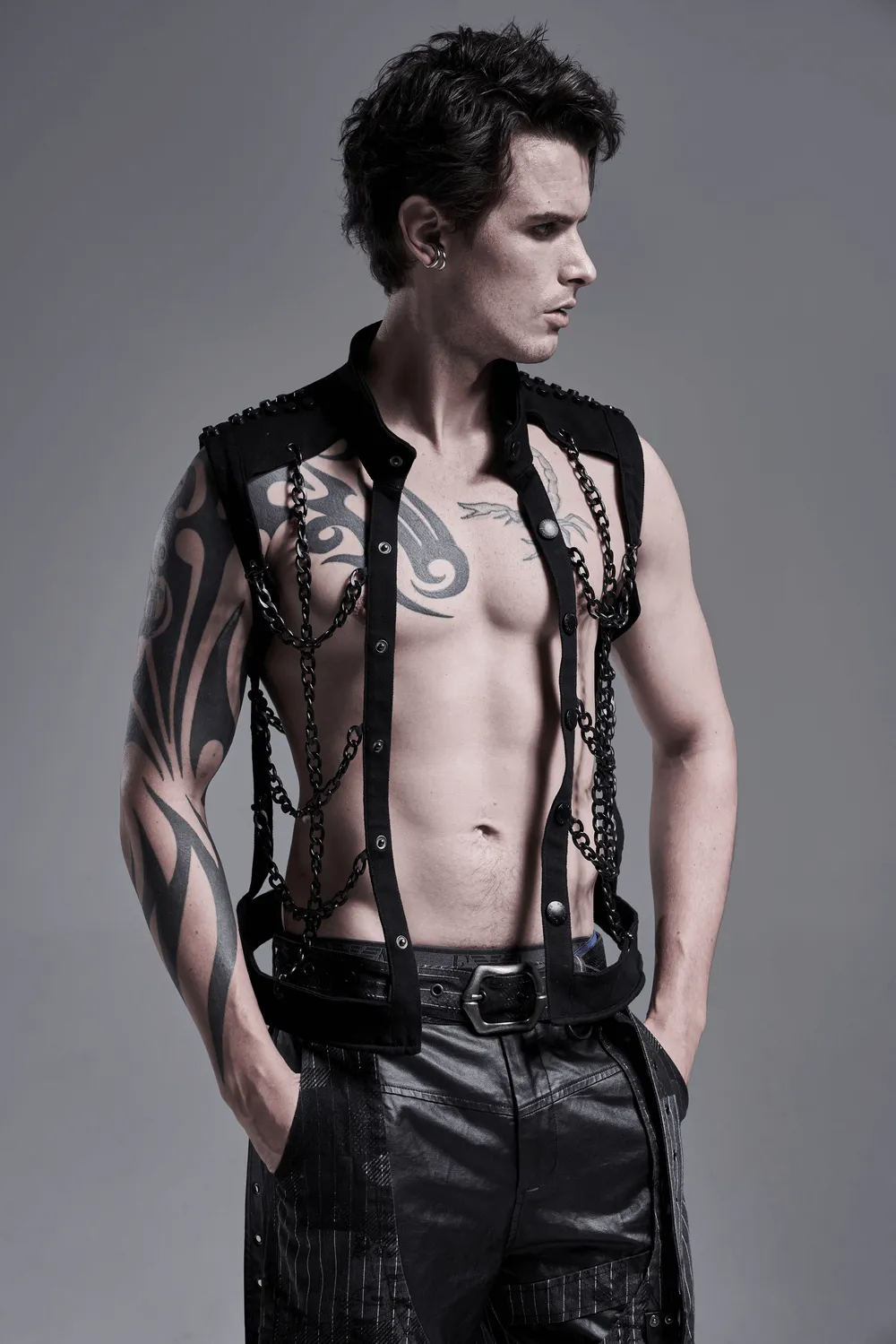 Black Warlock Chain Waistcoat Punk Rave Style