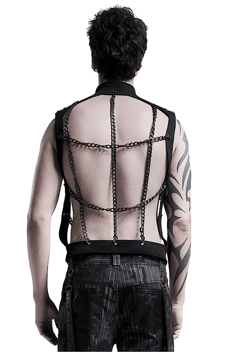Black Warlock Chain Waistcoat Punk Rave Style