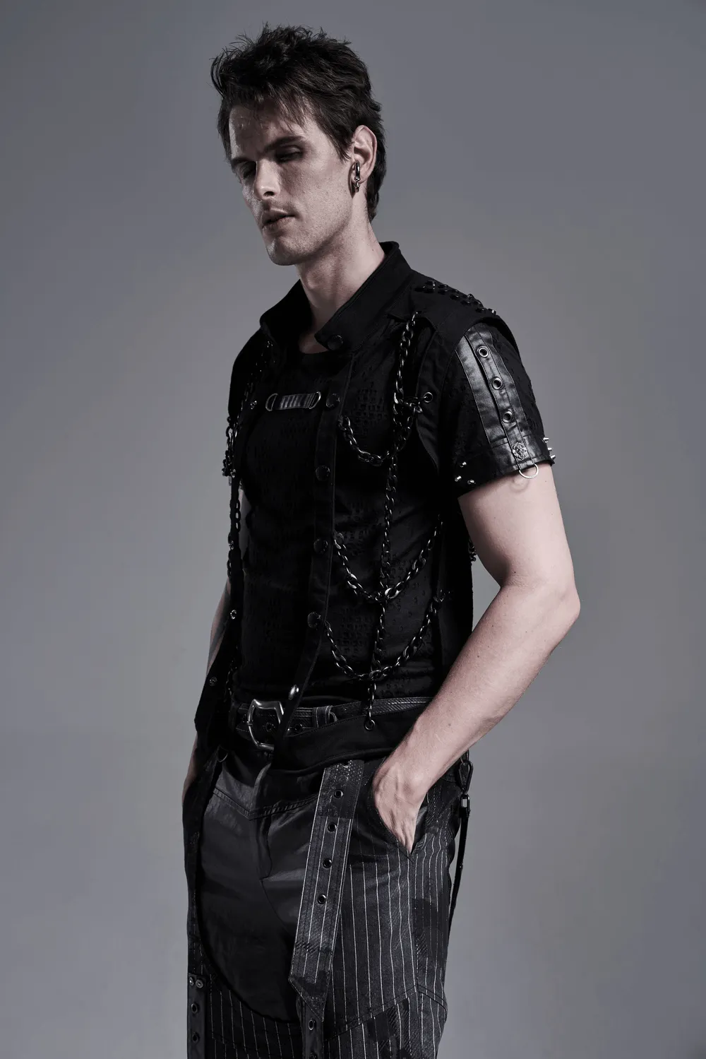Black Warlock Chain Waistcoat Punk Rave Style