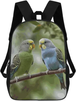 Blue And Green Parakeets Backpack Casual Travel Bag Lightweight Waterproof Laptop Daypack for Women Men 17 Inch