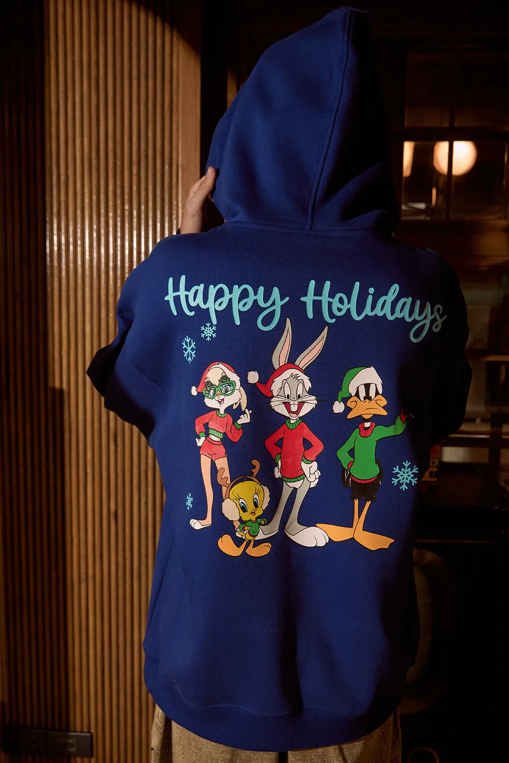 Blue Happy Holidays Hoodie
