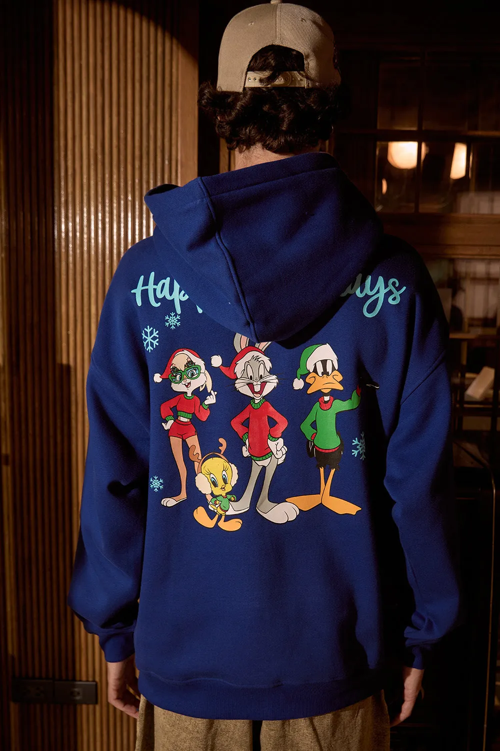 Blue Happy Holidays Hoodie