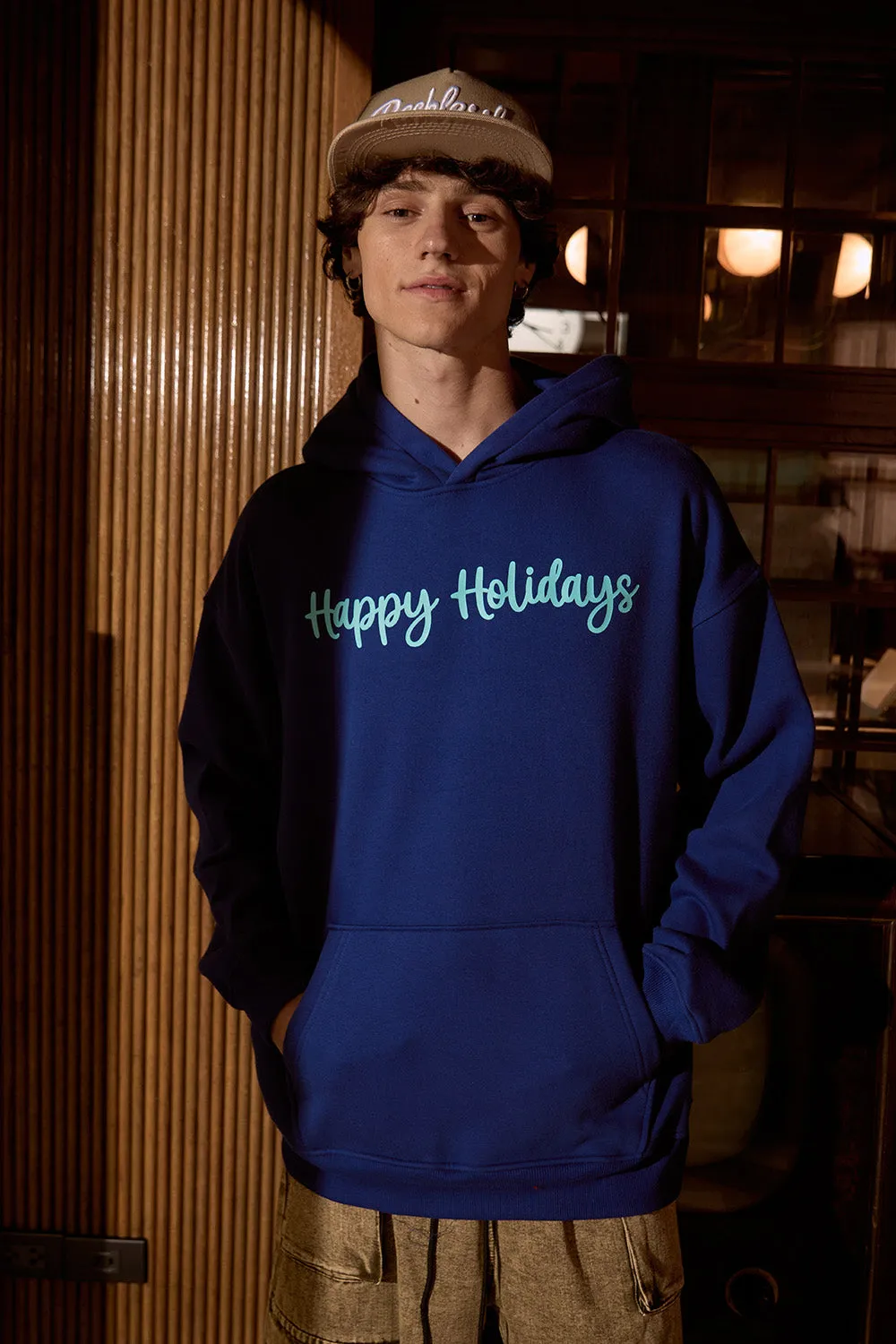 Blue Happy Holidays Hoodie