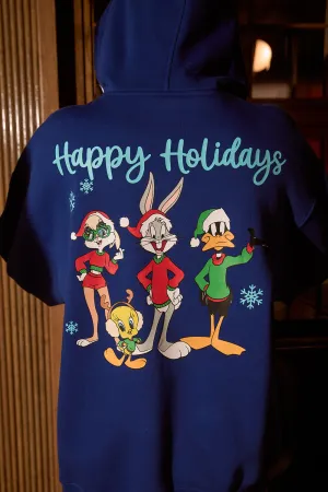 Blue Happy Holidays Hoodie