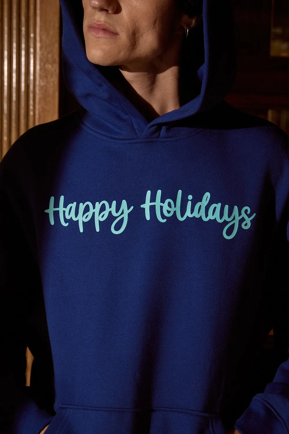 Blue Happy Holidays Hoodie