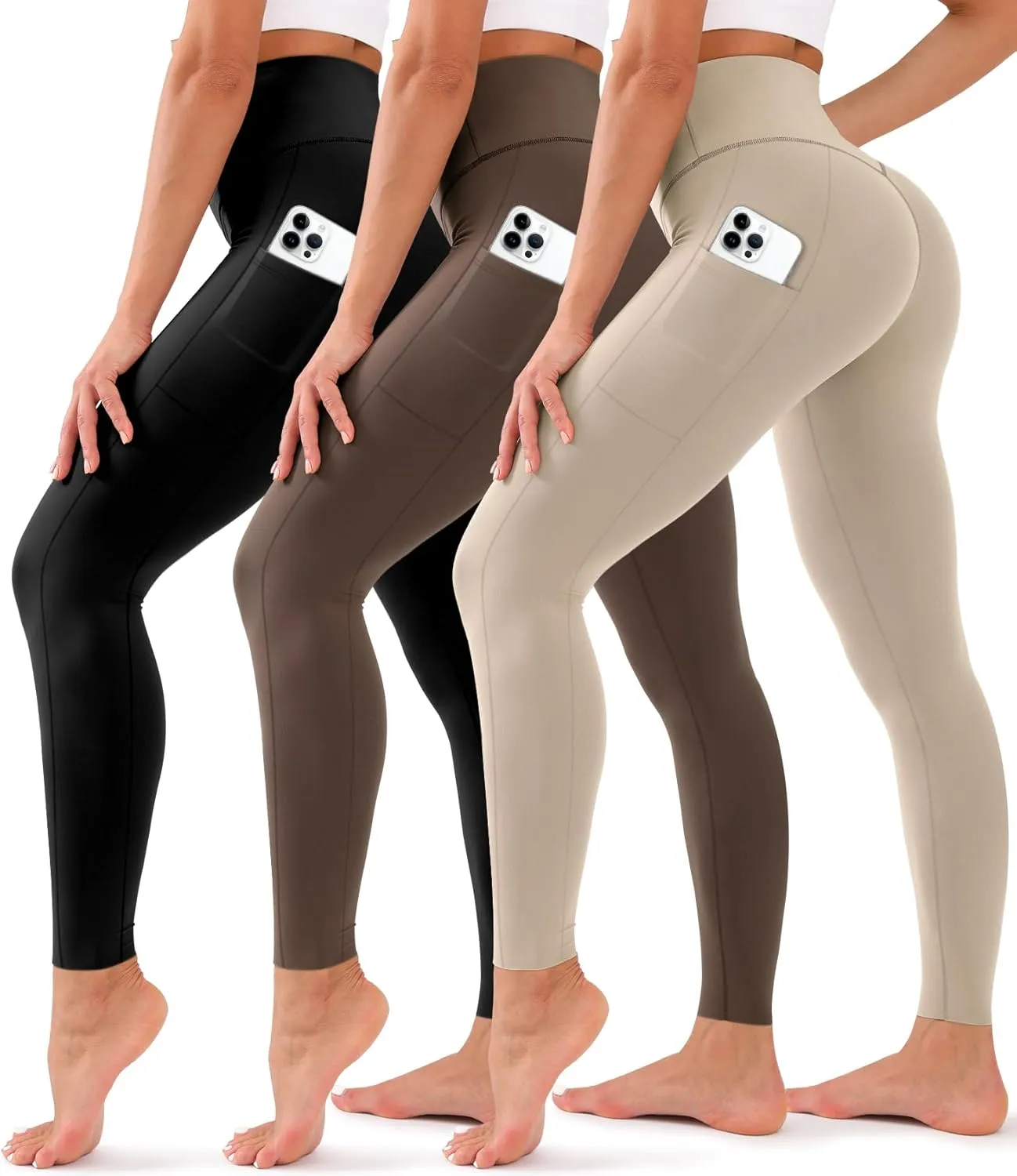 BLUEENJOY 3 Pack Leggings with Pockets for Women,High Waisted Tummy Control Workout Yoga Pants
