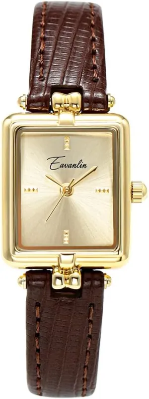 CARLIEN Womens Fashion Gold Vintage Rectangular Quartz Watch Leather Band Waterproof Simple Dainty Casual Ladies Wristwatch Black Brown