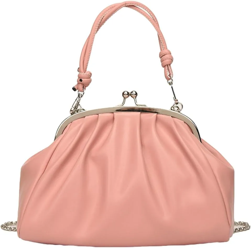 Chain Evening Handbag Purses for Women Kiss Lock Pleated Clutch Bag Cross Body Purse Elegant Handle for Daily Life