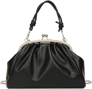 Chain Evening Handbag Purses for Women Kiss Lock Pleated Clutch Bag Cross Body Purse Elegant Handle for Daily Life
