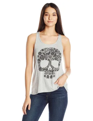 Clementine Women's Petite Plus Floral Skull Graphic Flowy Racerback Tank
