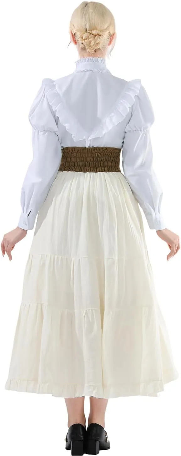 CR ROLECOS Womens Renaissance Skirt Victorian Lace-up High Waist Peasant Long Skirt
