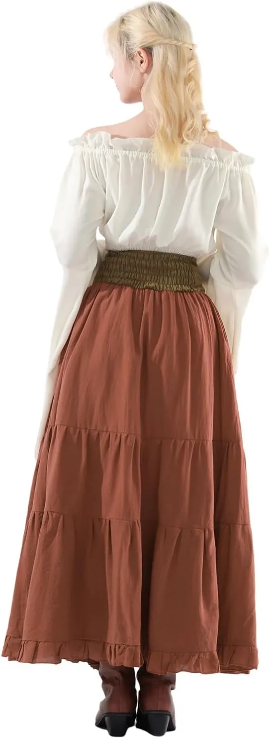 CR ROLECOS Womens Renaissance Skirt Victorian Lace-up High Waist Peasant Long Skirt