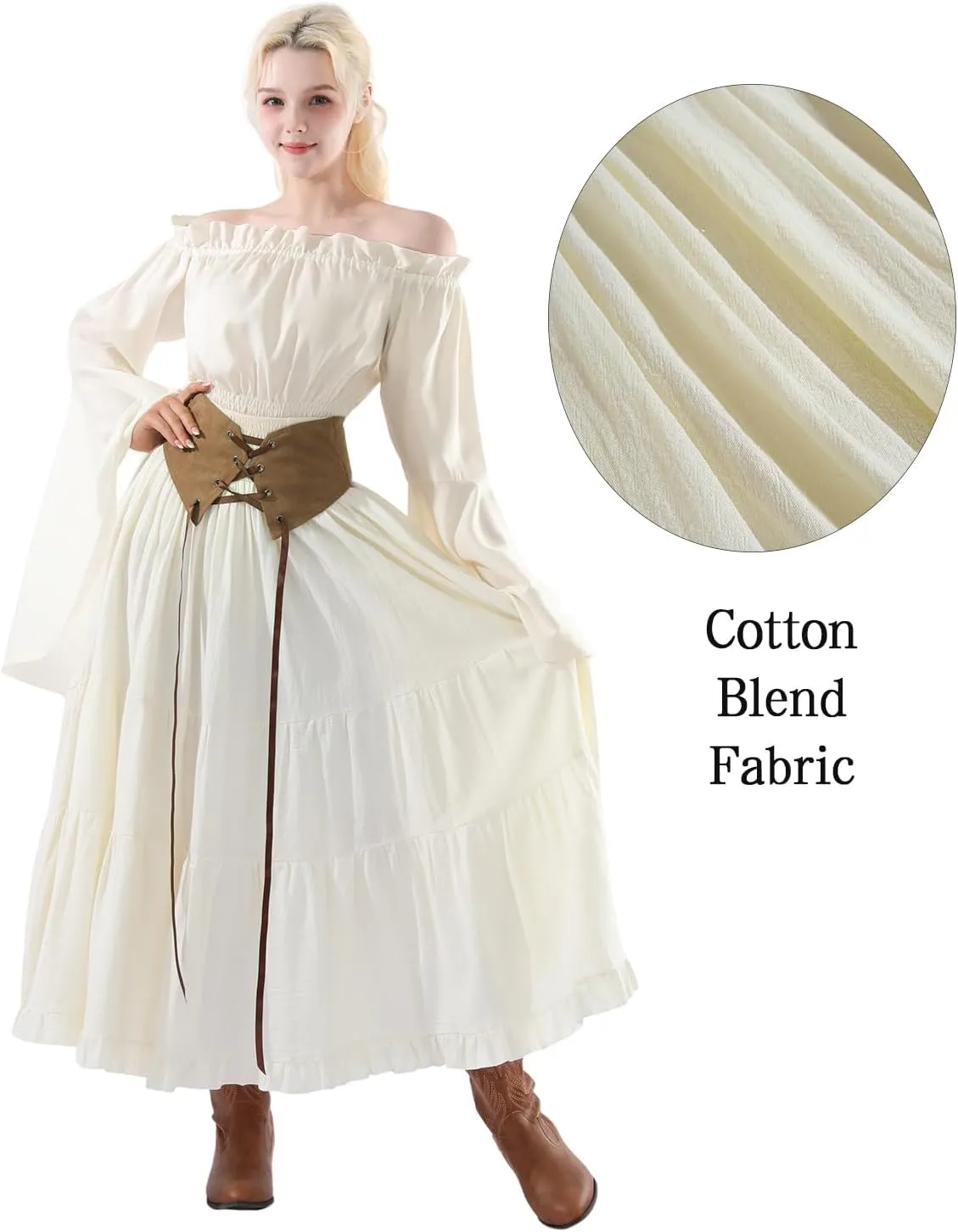 CR ROLECOS Womens Renaissance Skirt Victorian Lace-up High Waist Peasant Long Skirt