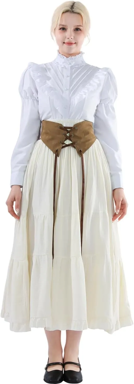 CR ROLECOS Womens Renaissance Skirt Victorian Lace-up High Waist Peasant Long Skirt